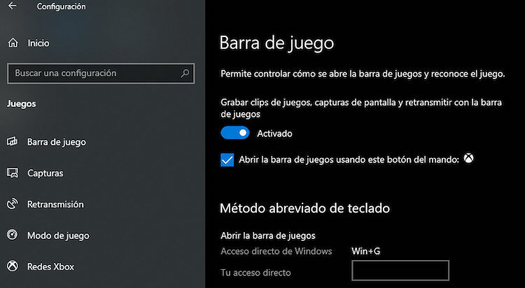 grabar pantalla de PC con Barra de juego