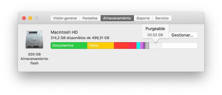 almacenamiento Purgeable de Mac