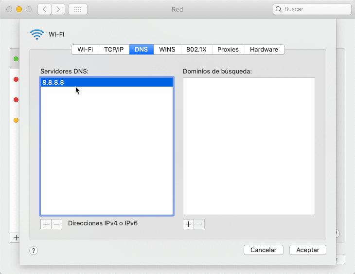 configuración de DNS de Mac