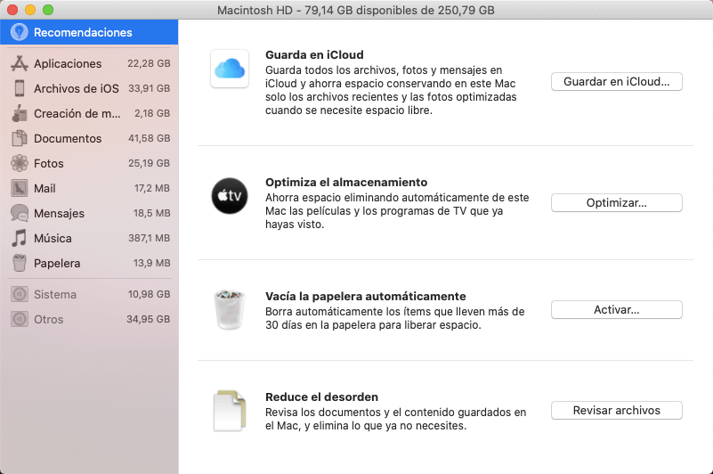 gestionar almacenamiento de Mac